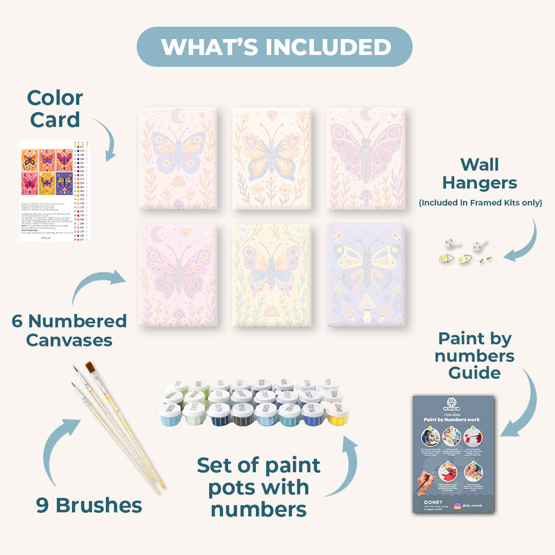 6 Mini Paintings - Colorful Butterflies Set