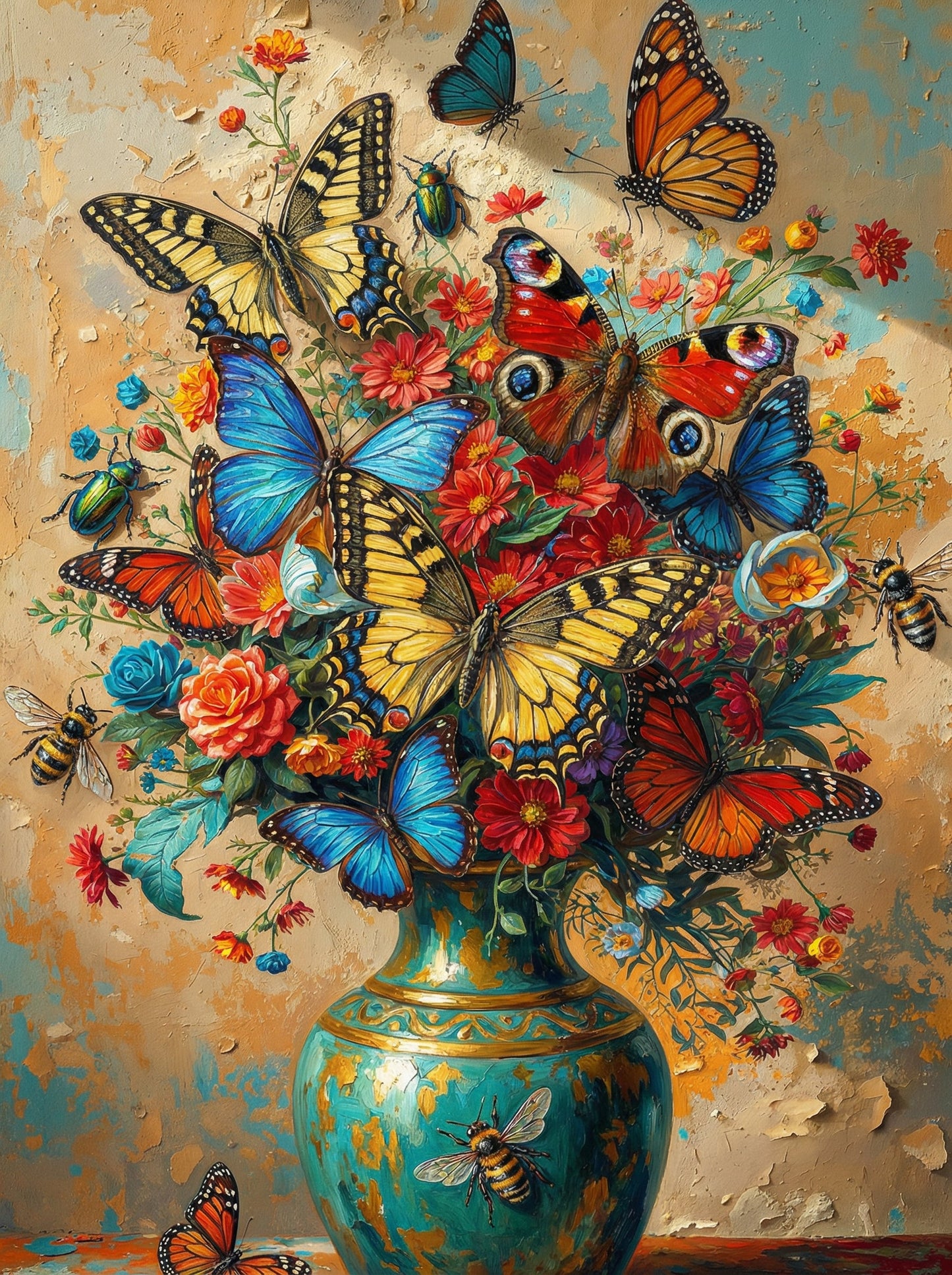 Butterfly Bouquet Gold Vase