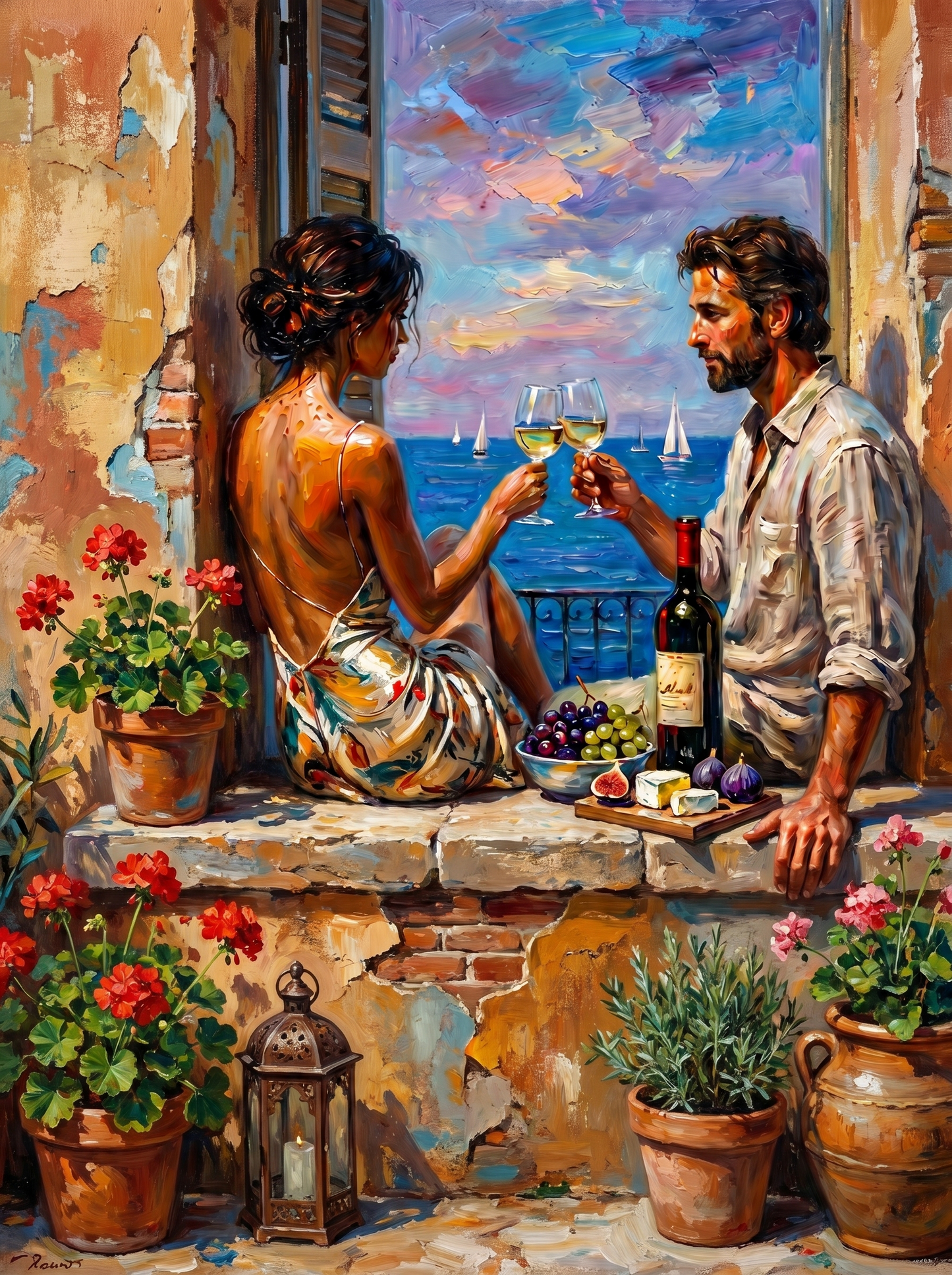 Couple Toasting Wine (80 Colors)