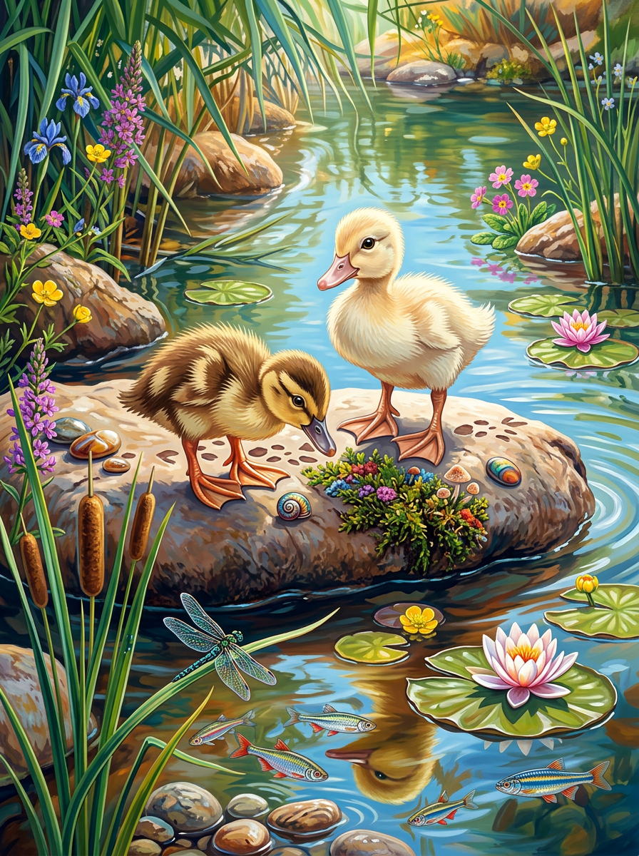 Ducklings Lily Pond
