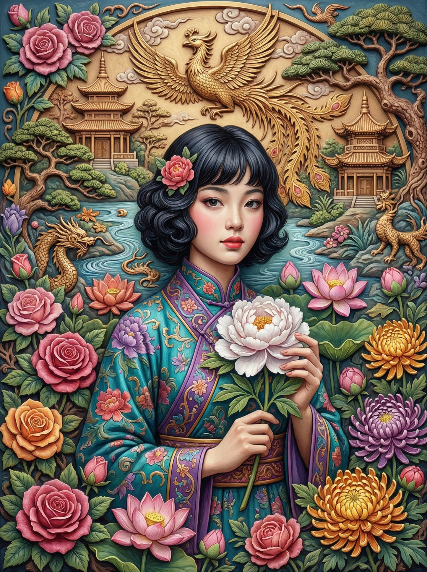 Eastern Woman With Roses (80 Colors)
