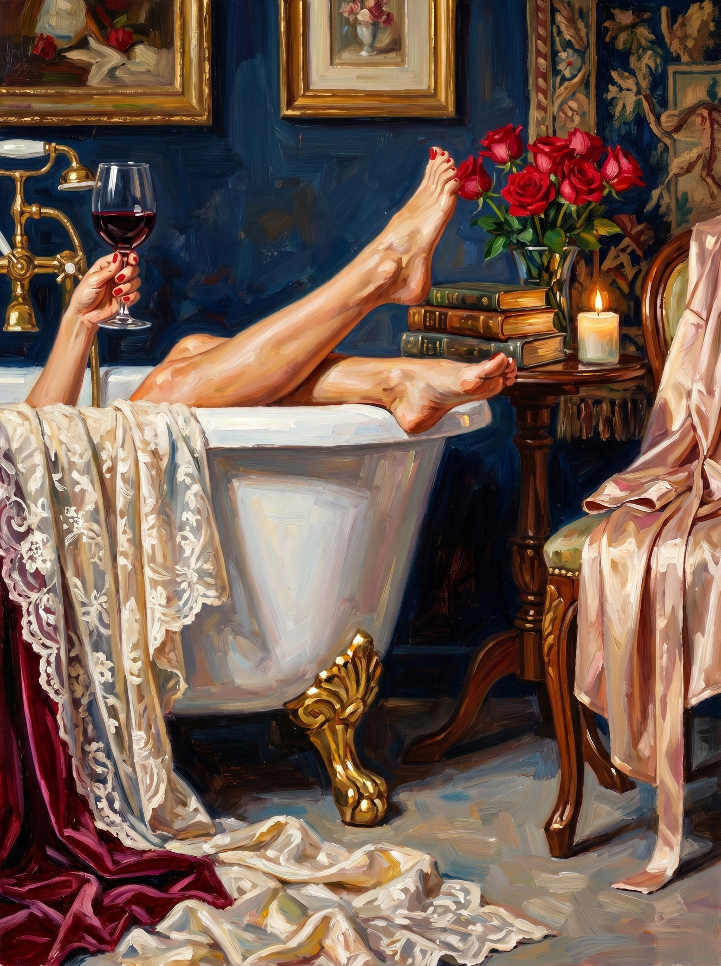 Elegant Bath With Roses (120 Colors)