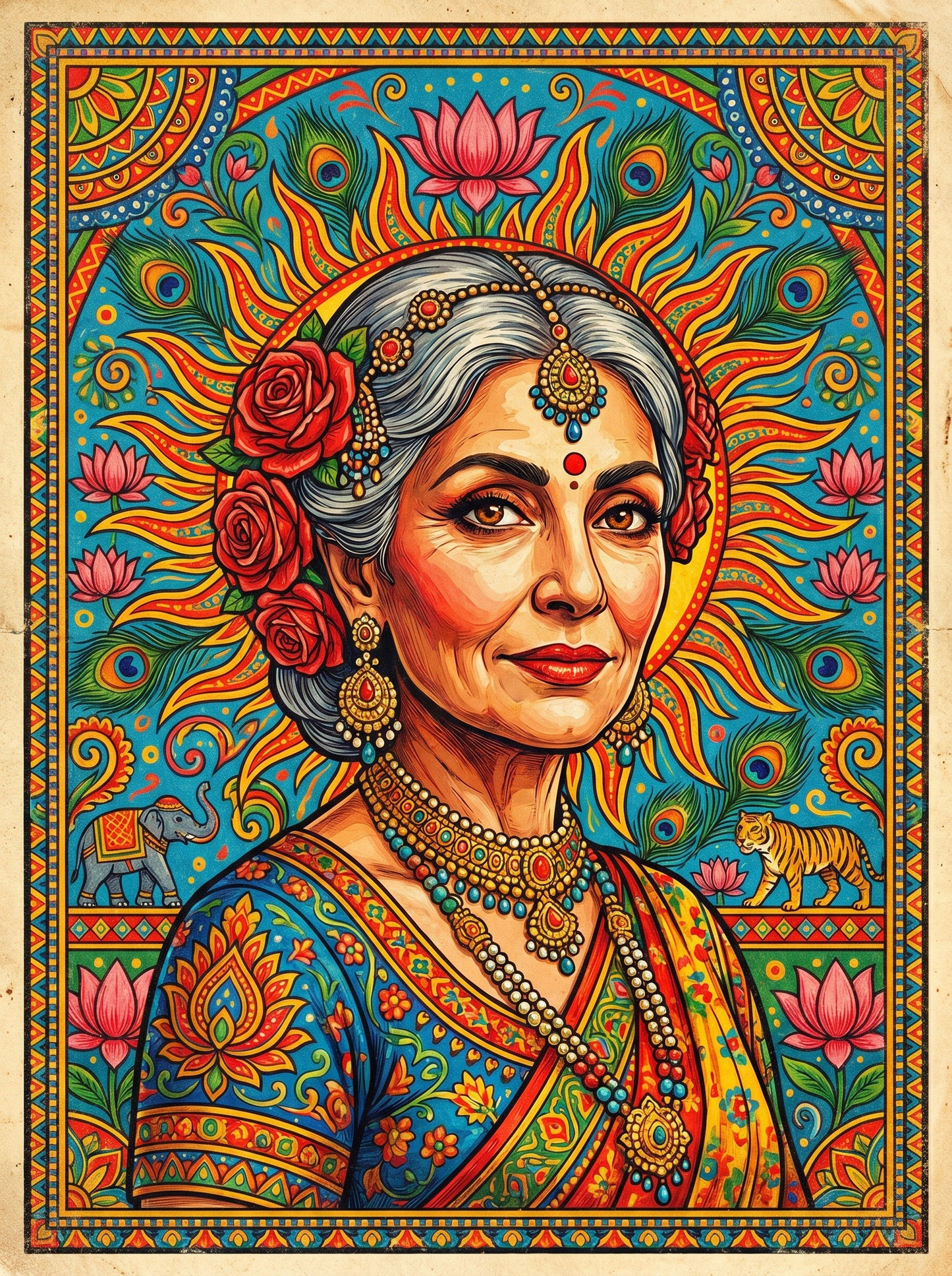 Elegant Sari Grandmother (120 Colors)