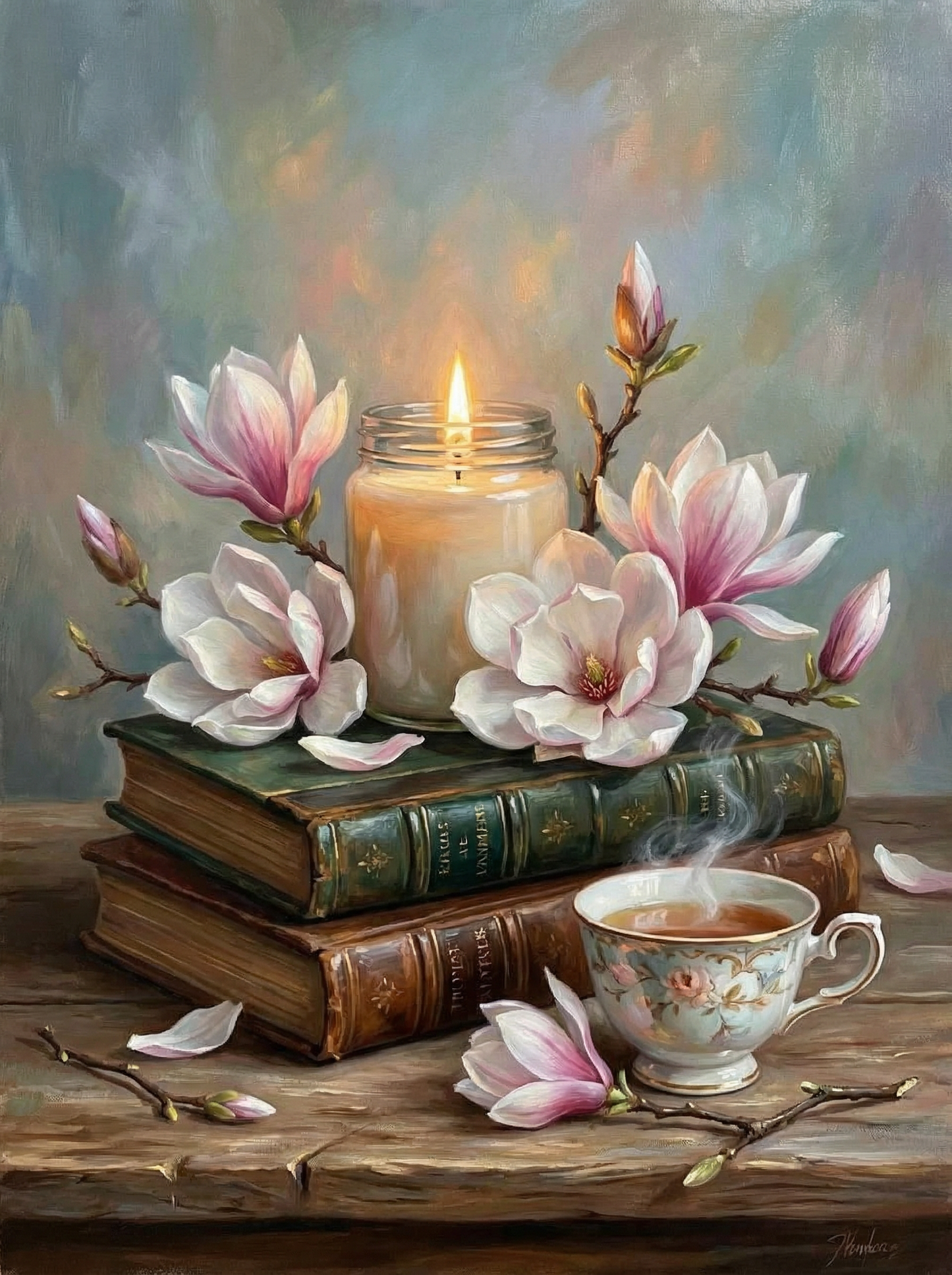 Magnolia Candle & Tea Still Life