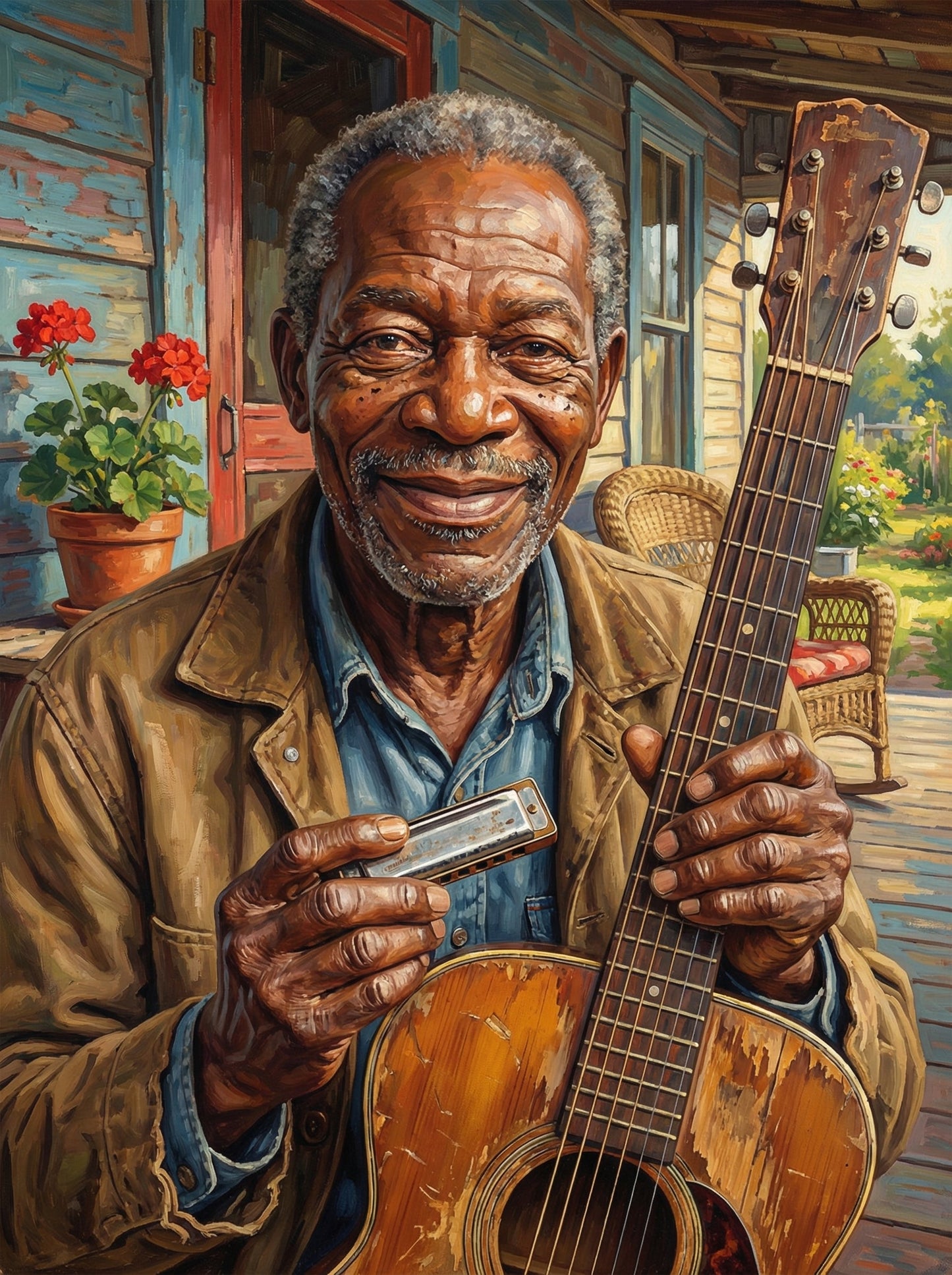 Harmonica Player Smiling (120 Colors)