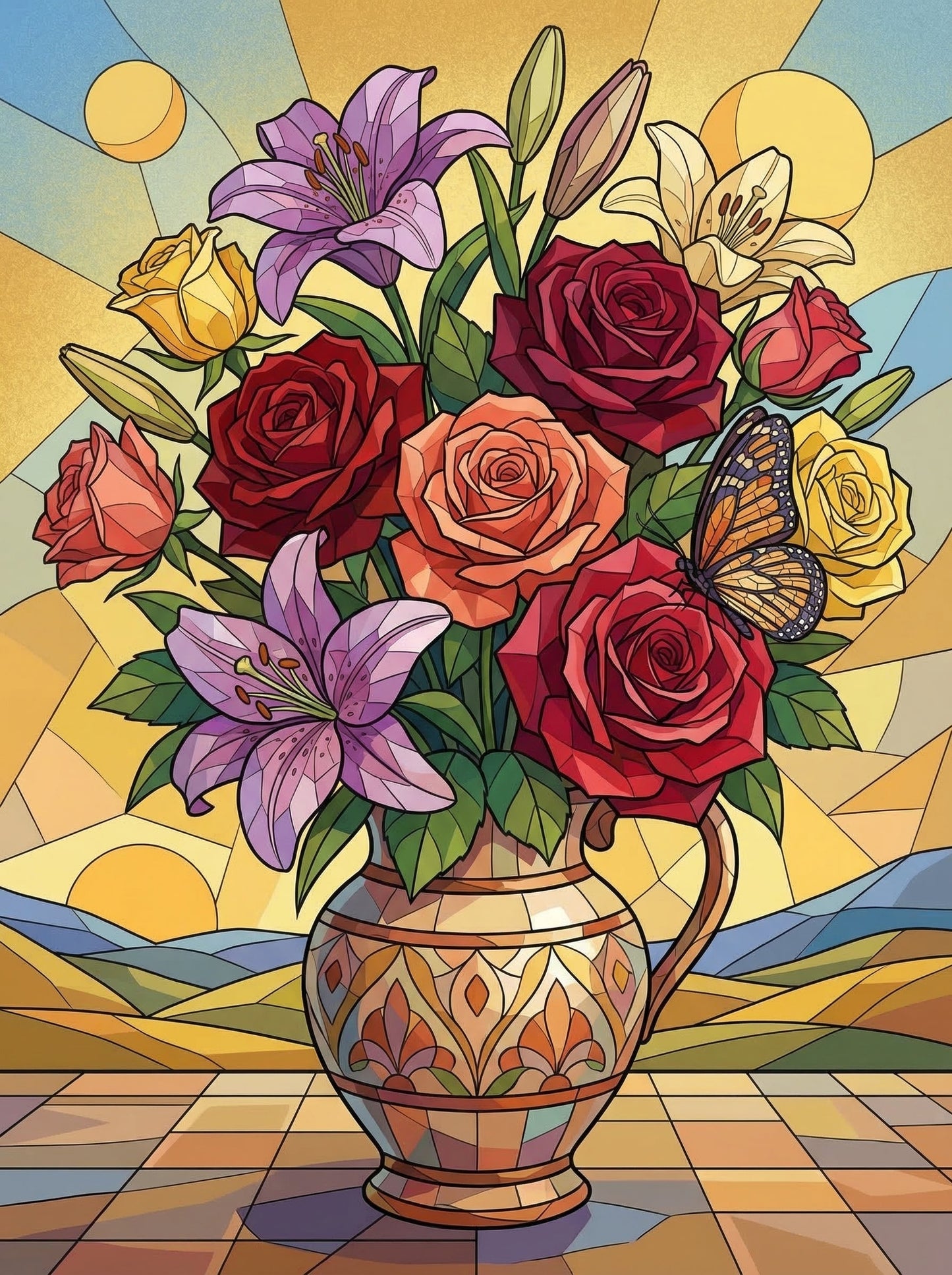 Stained Glass Floral Radiance