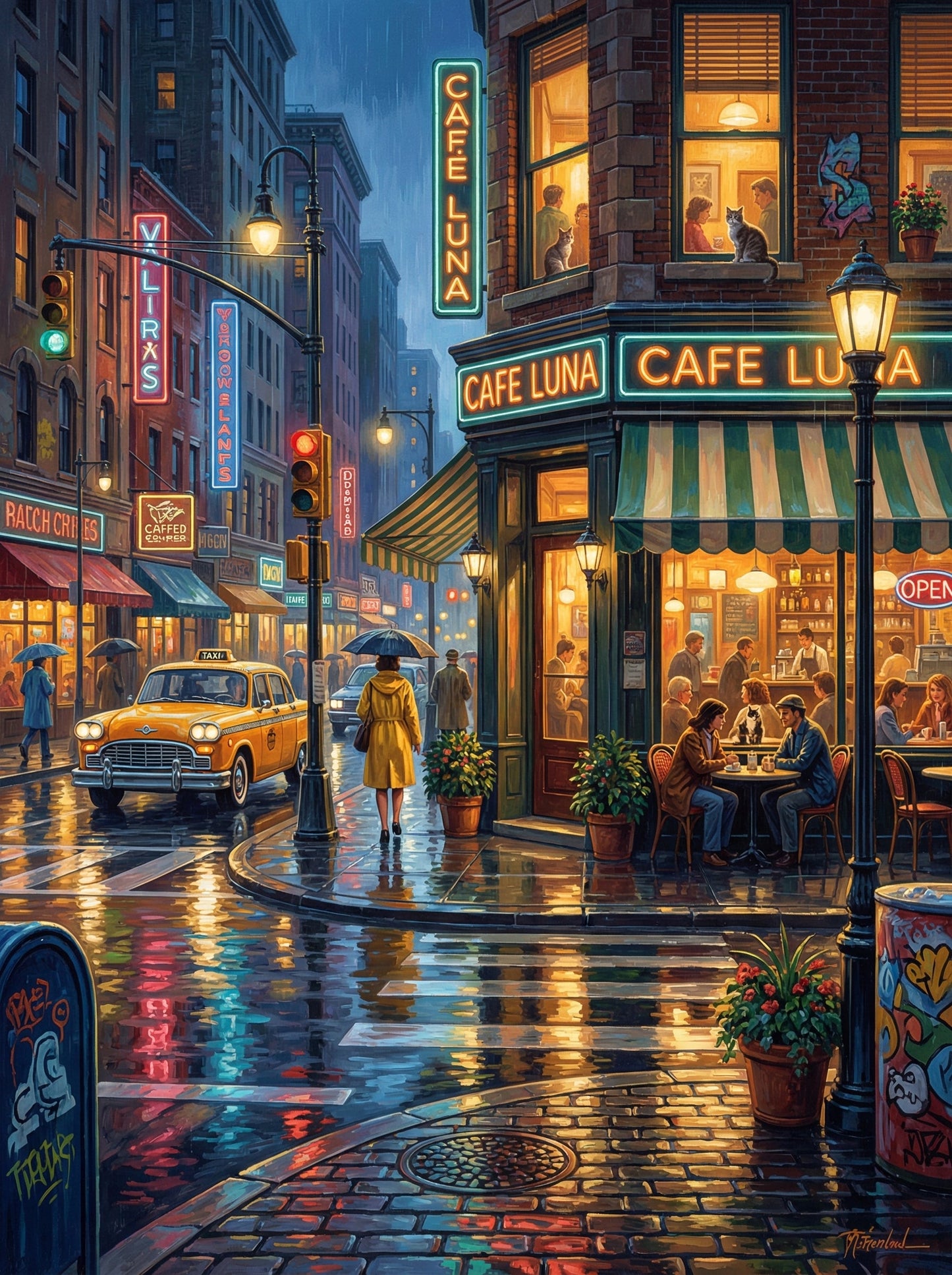 Rainy City Cafe Night Taxi
