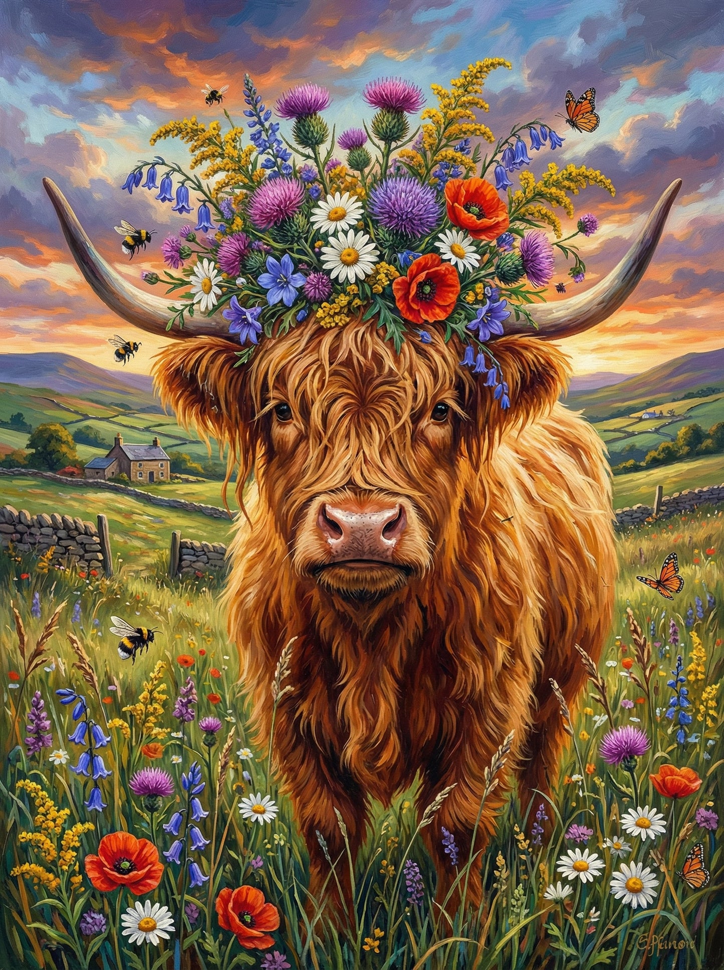 Flower Crown Highland Cow (80 Colors)