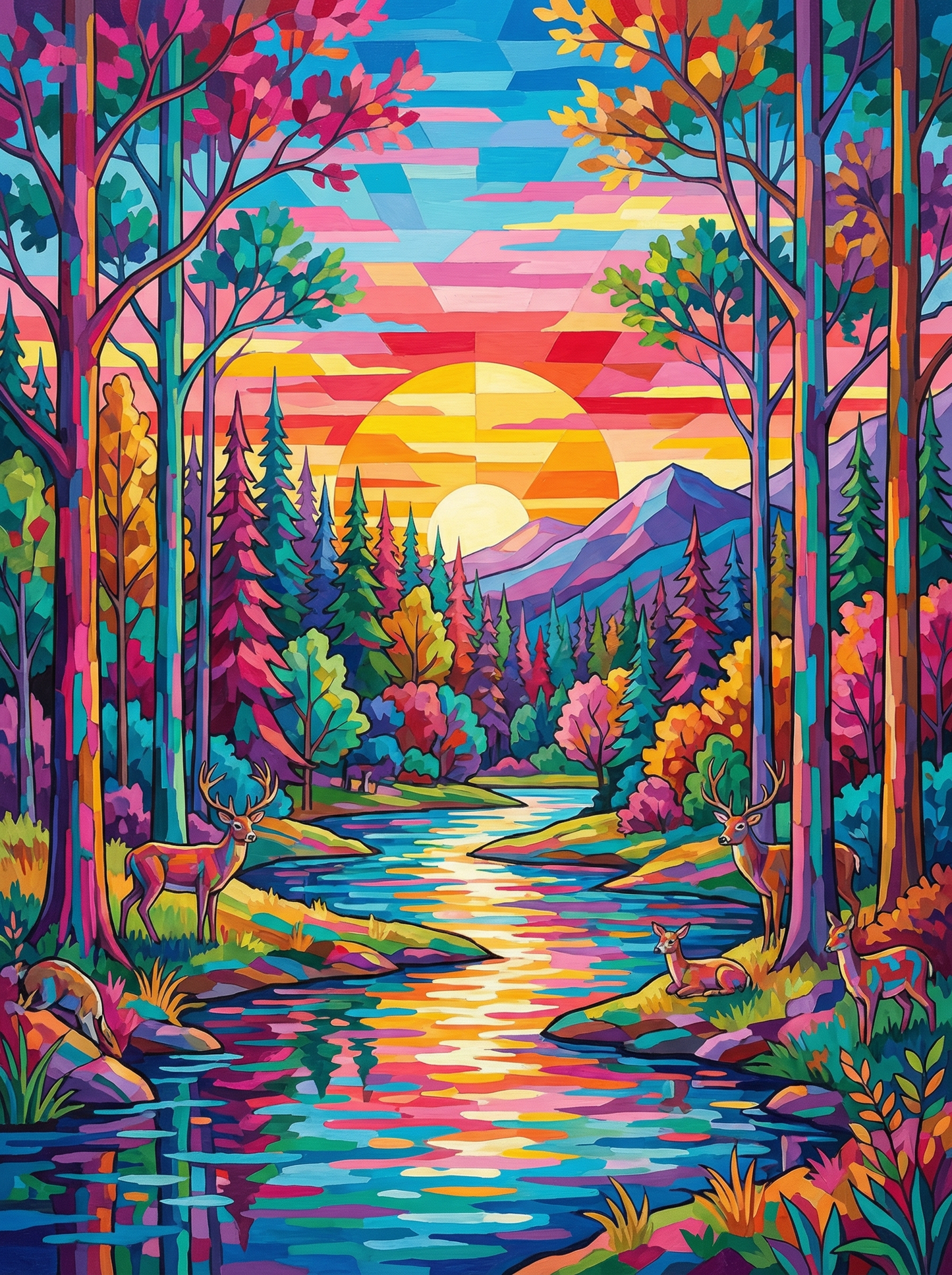 Sunset Forest Deer (80 Colors)
