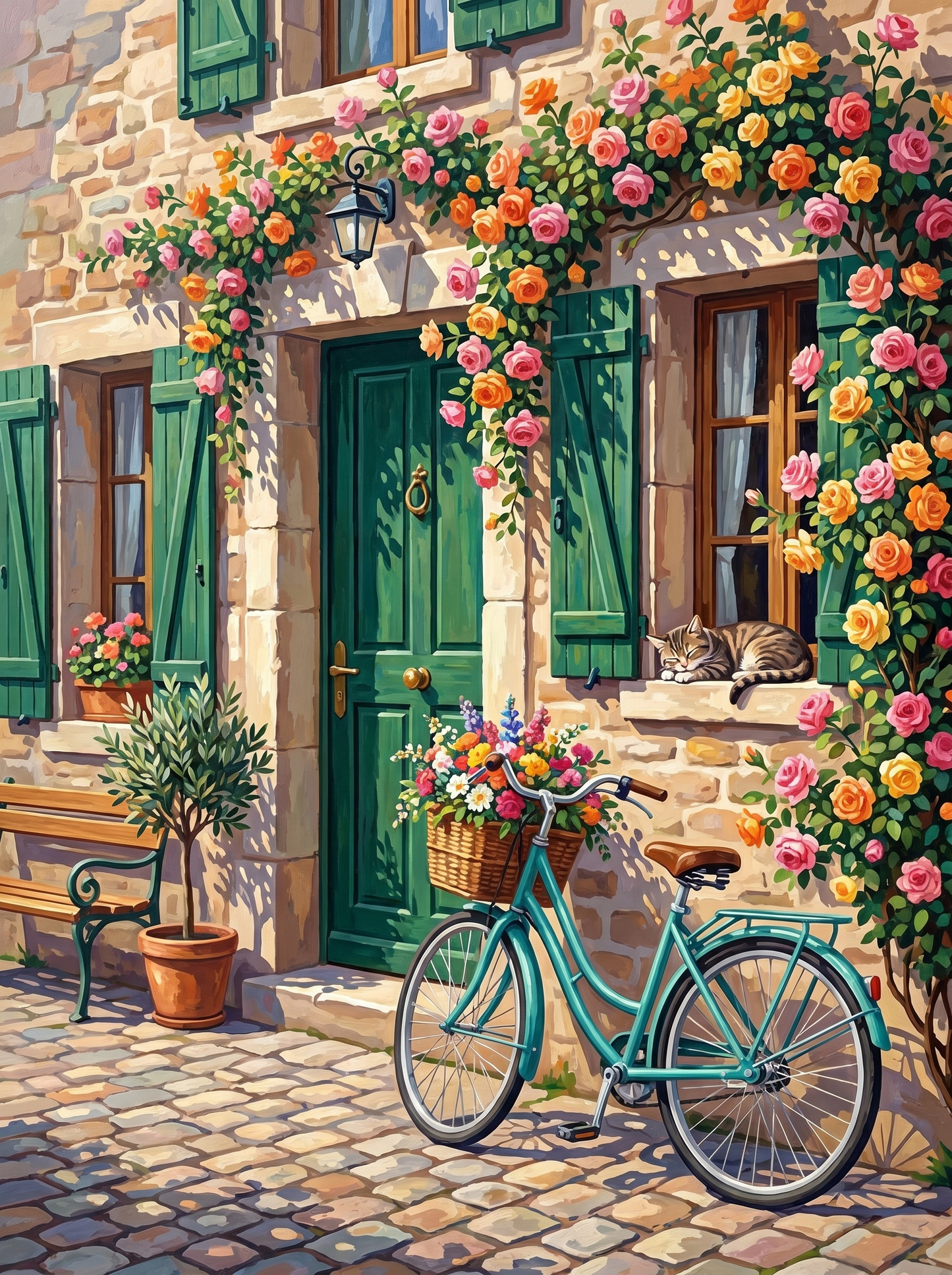 Rose Covered Cottage Bicycle Charm