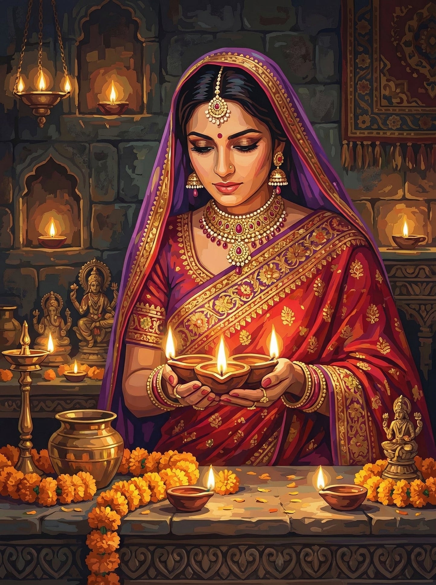 Indian Woman Diwali Candles (120 Colors)