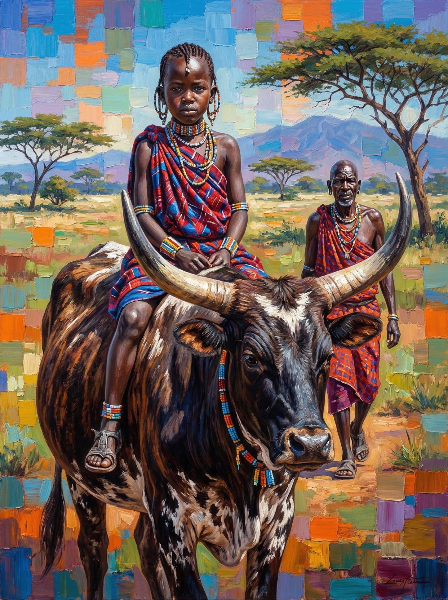 Maasai Child With Sacred Cow (80 Colors)