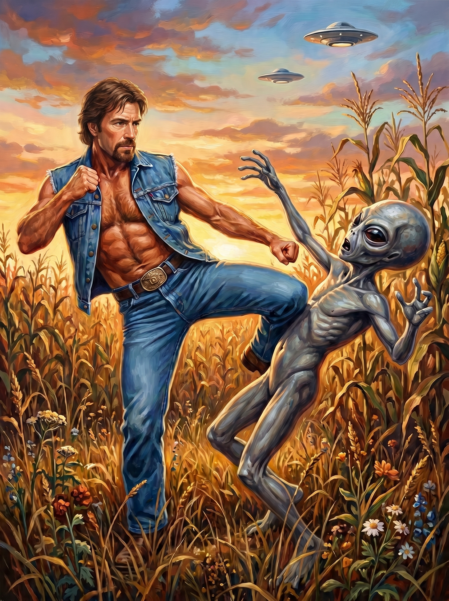 Man Kicking Alien (80 Colors)