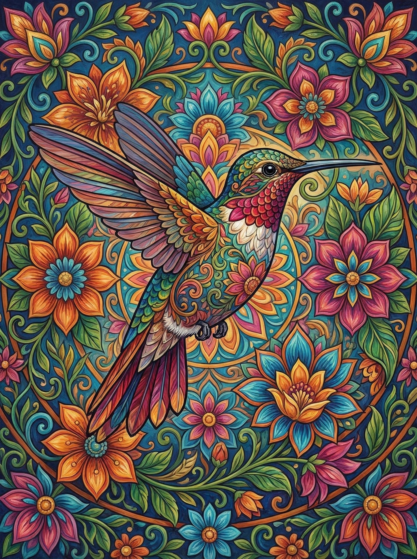 Hummingbird Blossom Mandala (80 Colors)