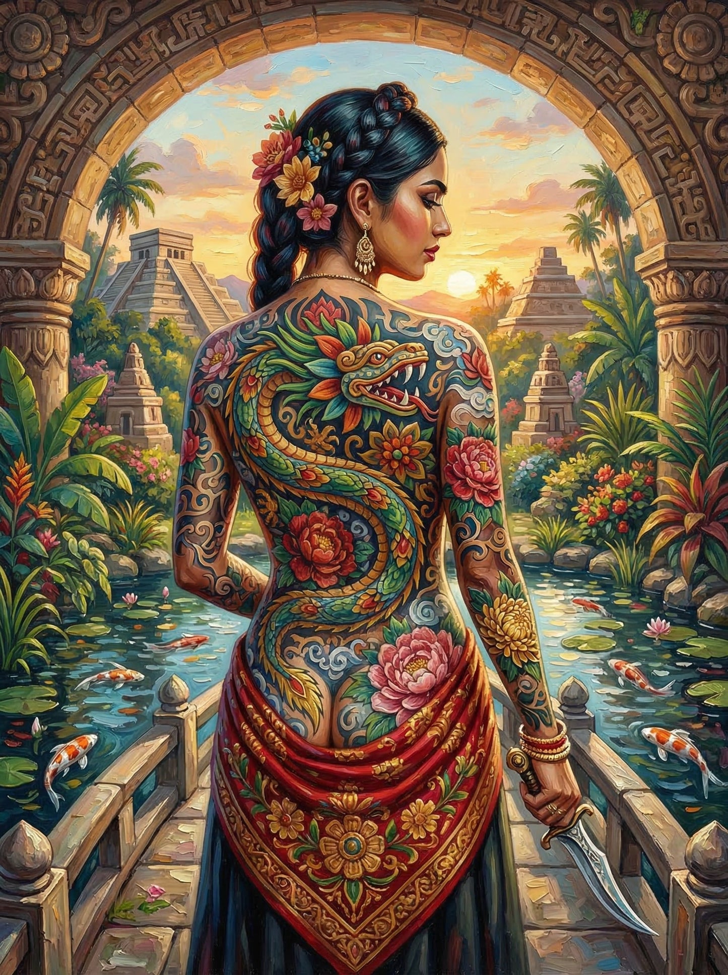 Mayan Serpent Tattoo Woman (80 Colors)