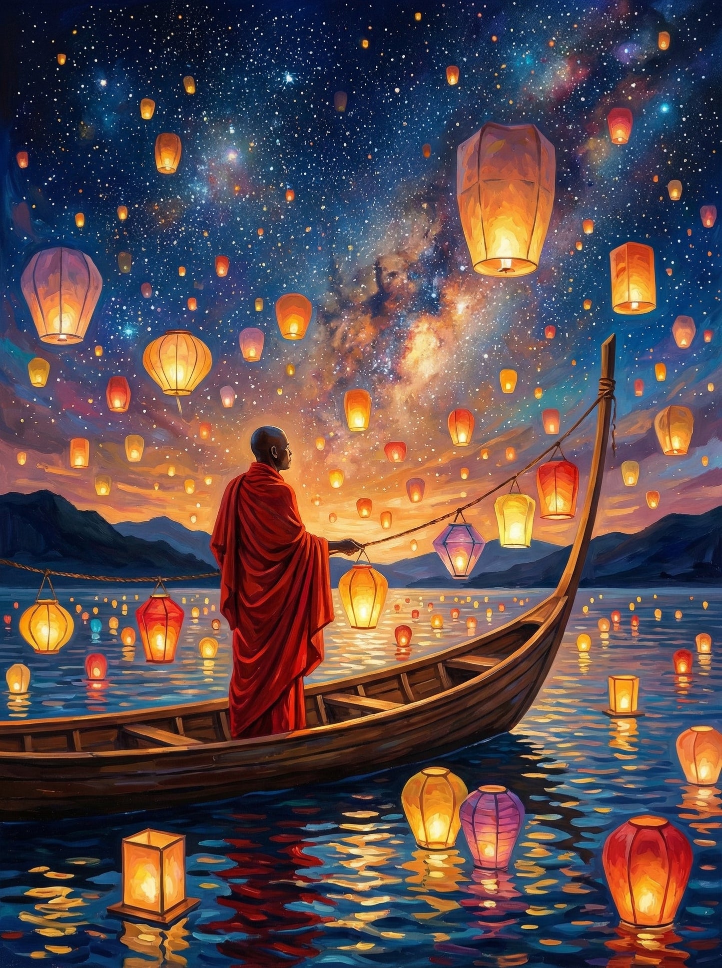 Monk With Floating Lanterns (120 Colors)