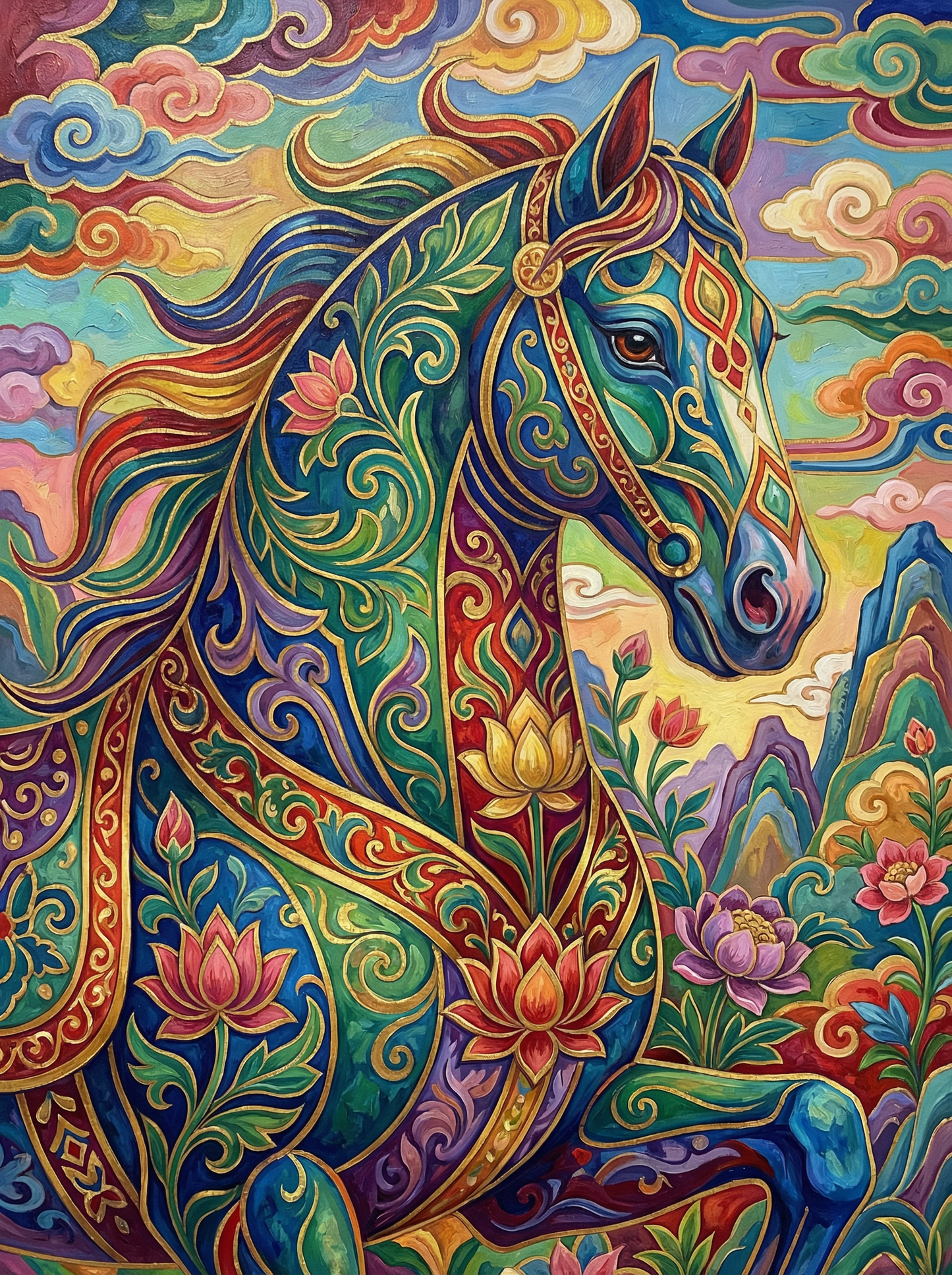 Ornamental Mandala Horse (120 Colors)