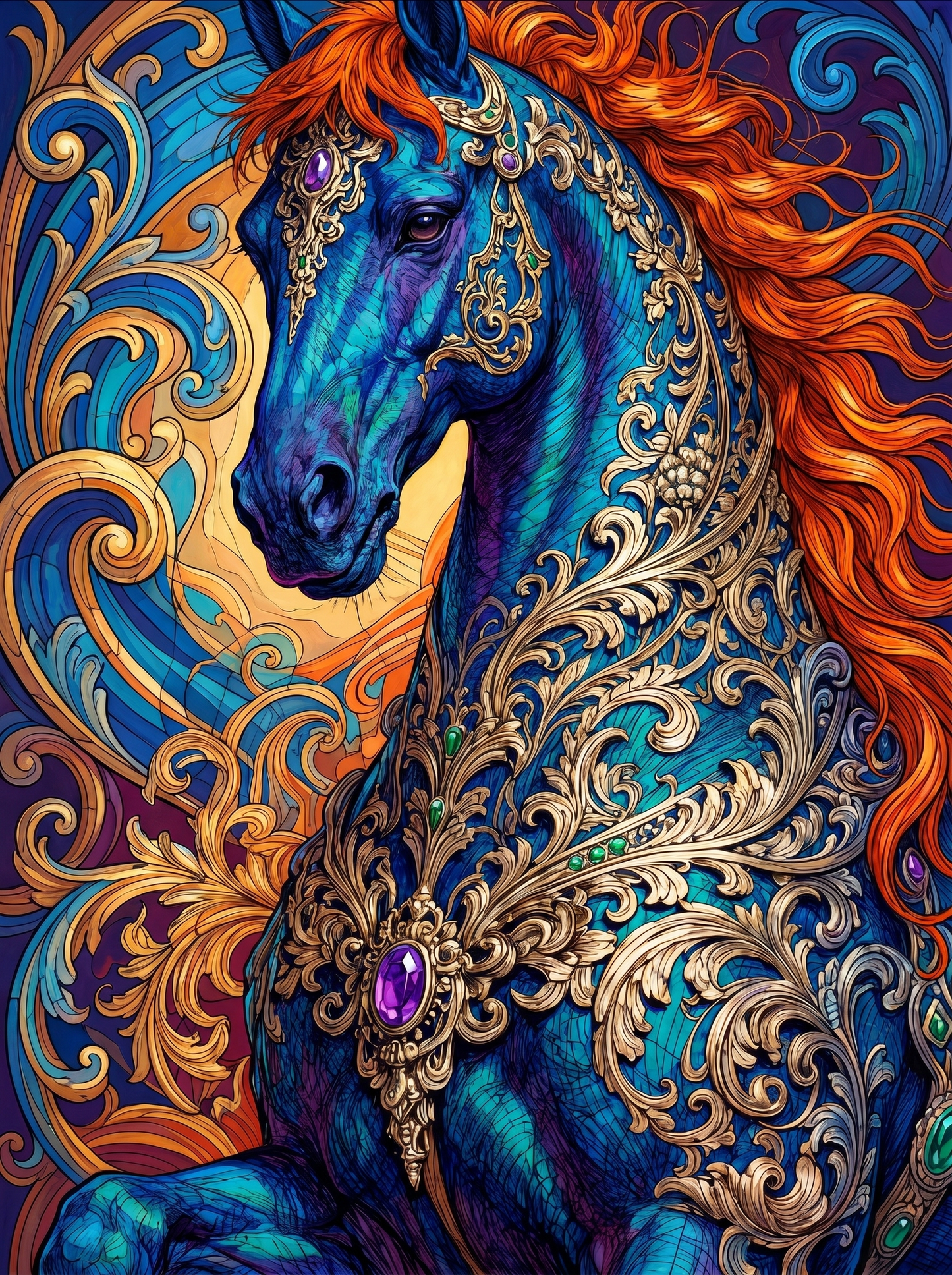 Ornate Blue Horse (80 Colors)