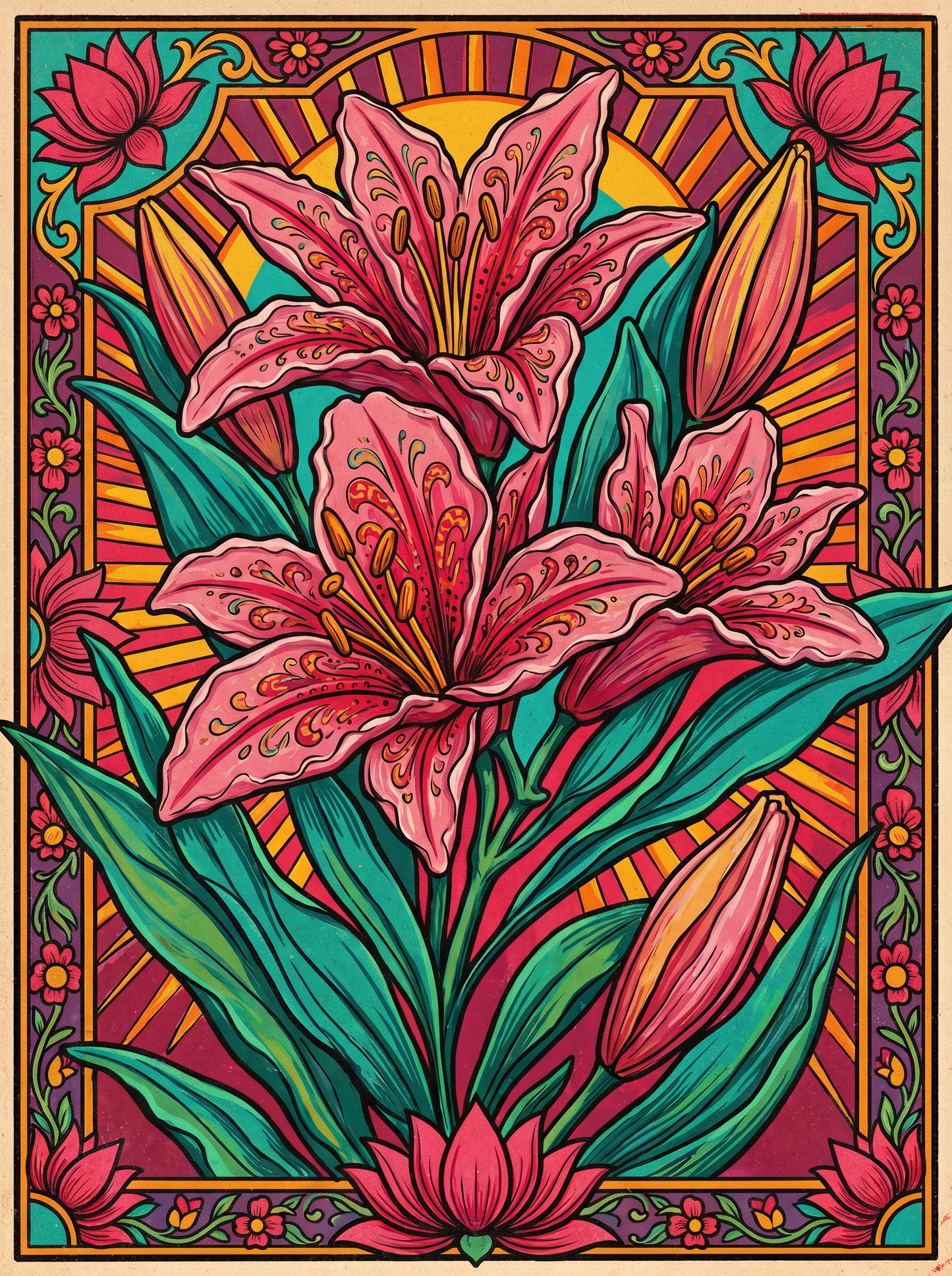 Pink Lily Blooms (80 Colors)