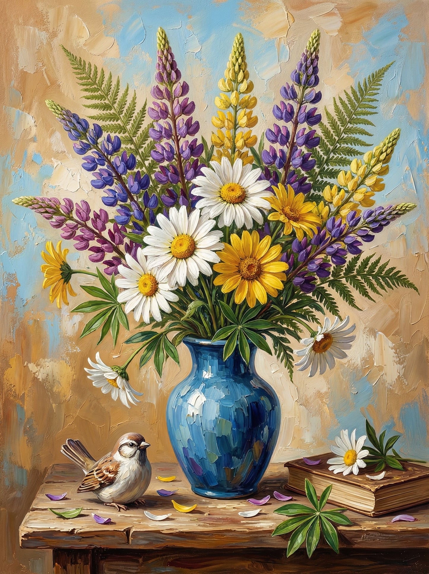 Purple Lupine Blue Vase