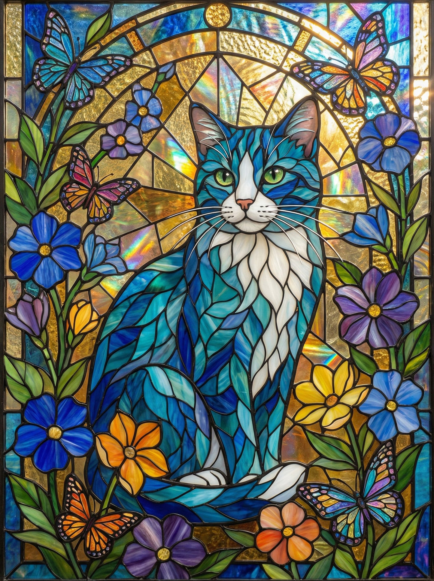Stained Glass Cat Flowers