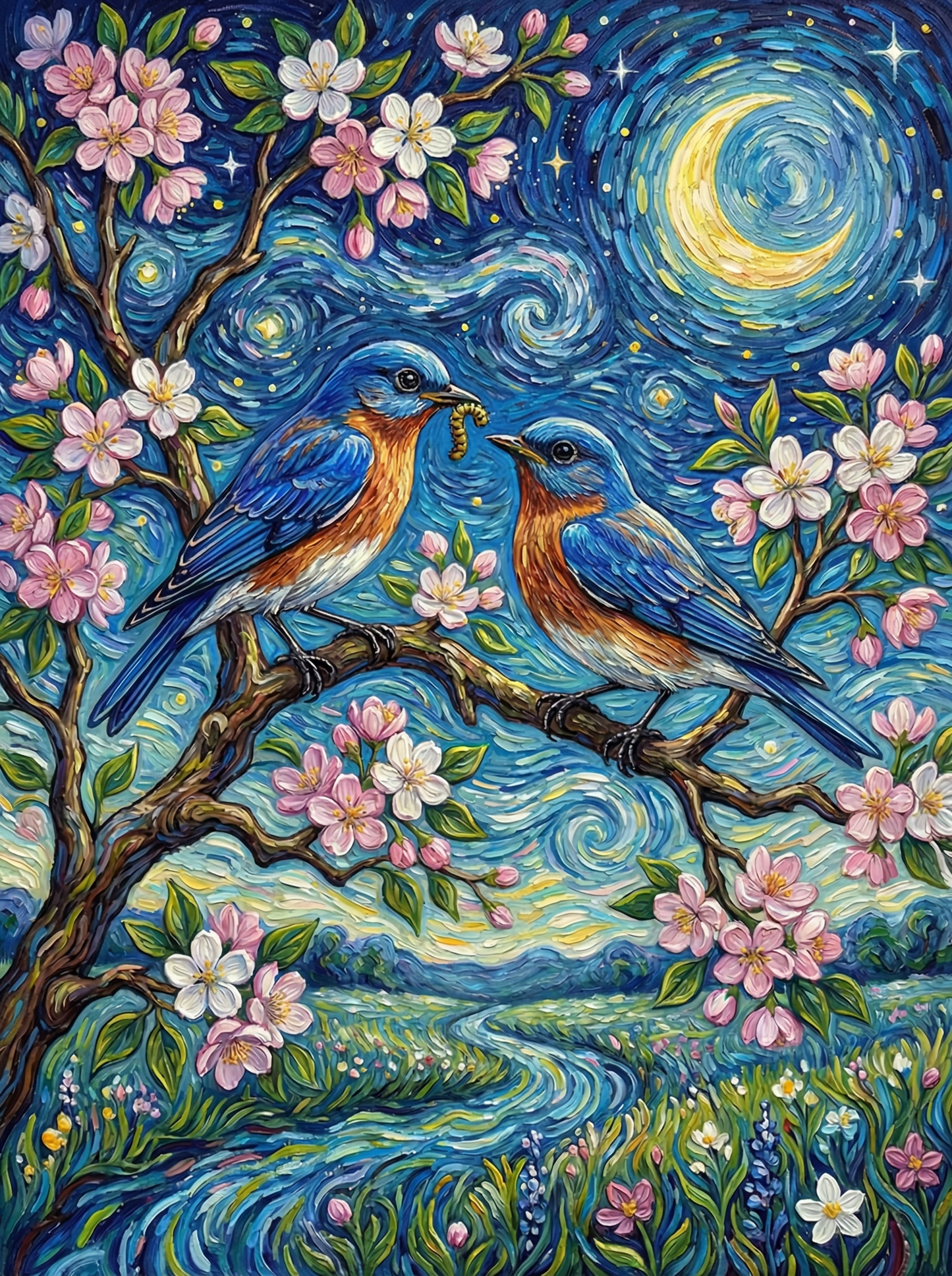 Starry Night With Birds