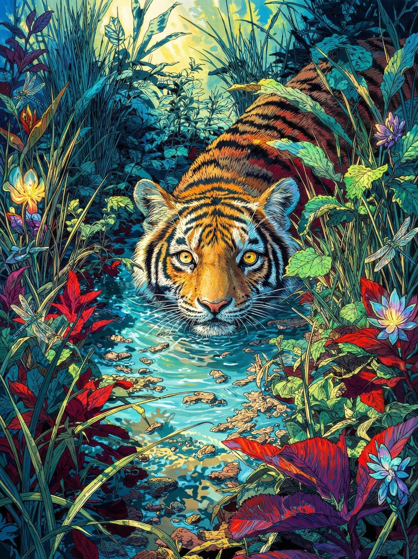 Tiger In Tropical Jungle (80 Colors)
