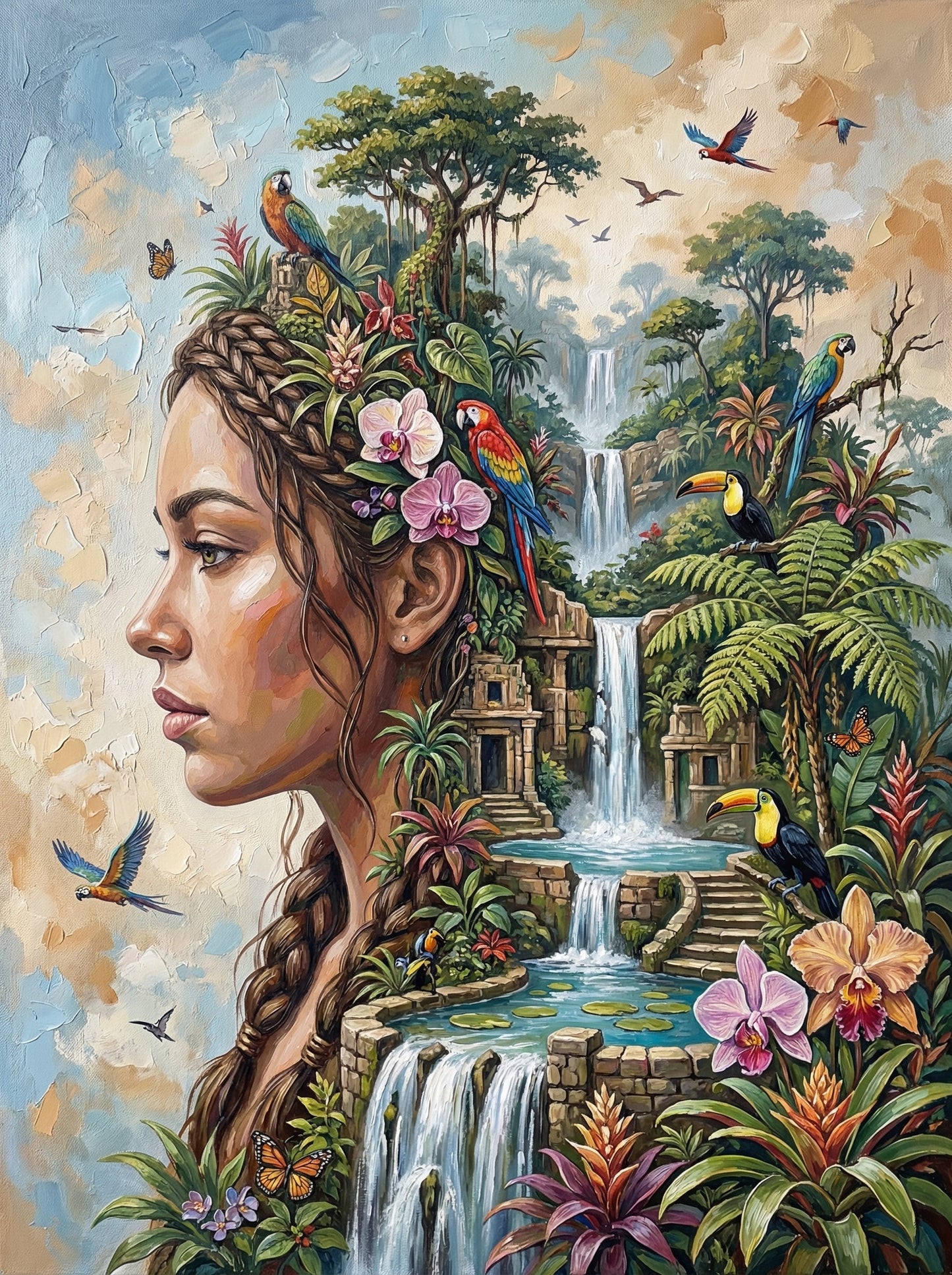 Tropical Waterfall Woman Profile
