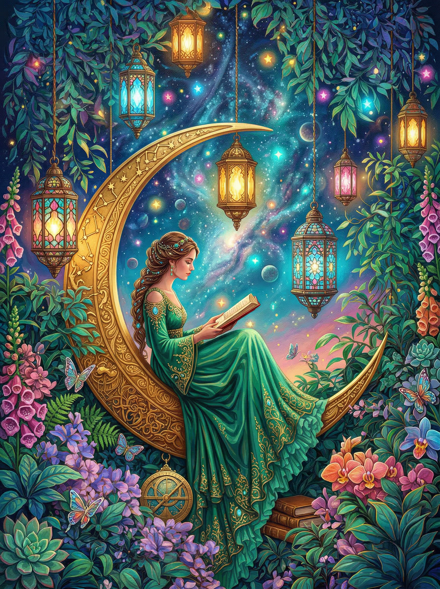 Woman Reading Crescent Moon (80 Colors)