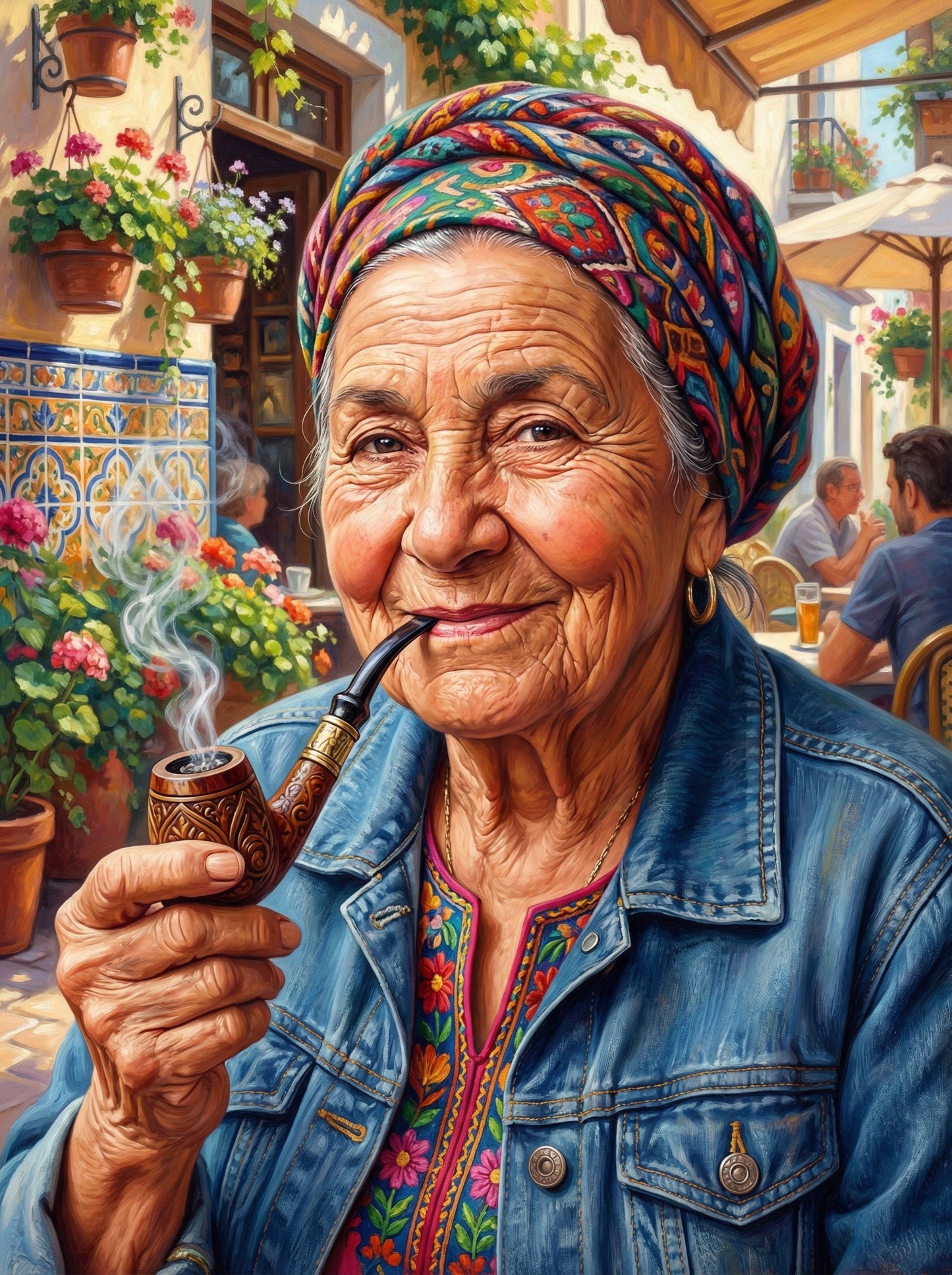Woman Smoking In Courtyard (80 Colors)