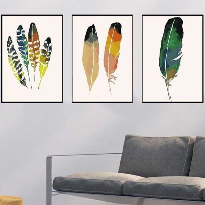 3PCS Multi Panel Feather Paint by Numbers Kits PBN96878 -