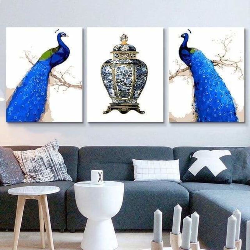 3X Multi Panel Peacock Diy Paint By Numbers Kits PBN91767 -