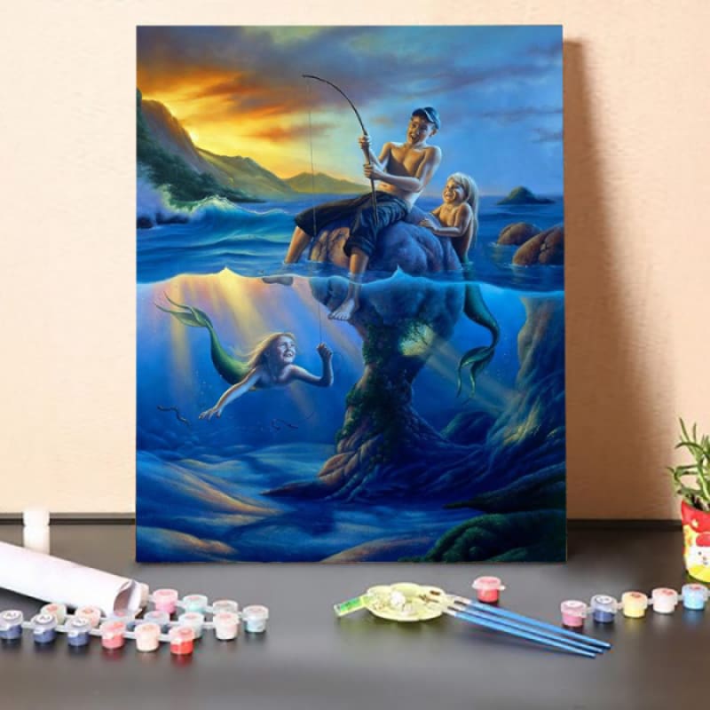 Paint by Numbers Kit-Make Friends With Mermaids – Adult Paint By Numbers