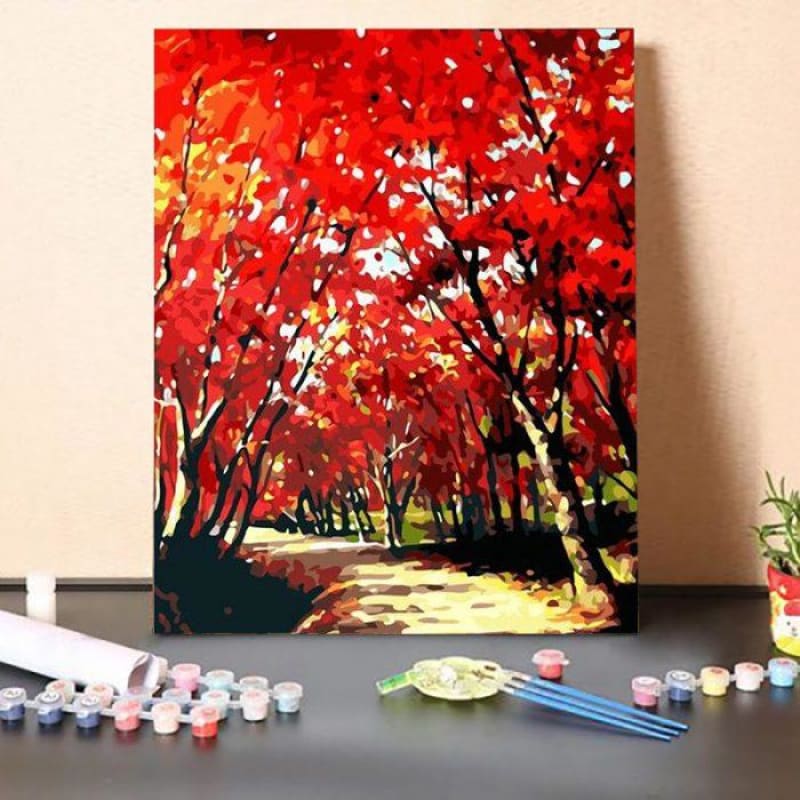 Red Flower Tree Palette Knife Painting Flowers Paint By