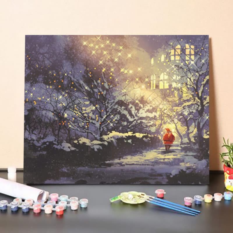 Santa Claus In Snowy Winter Alley In The Park – Paint By