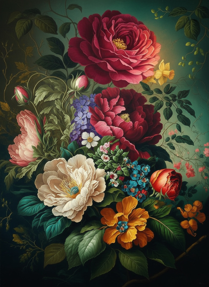 Crimson and Teal Flowers (80 Colors)
