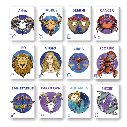 12 Mini Paintings | Zodiac Set-Paint by numbers