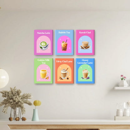 6 Mini Paintings - Colorful Tea Set