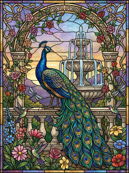 Peacock Garden Fountain (120 Colors)