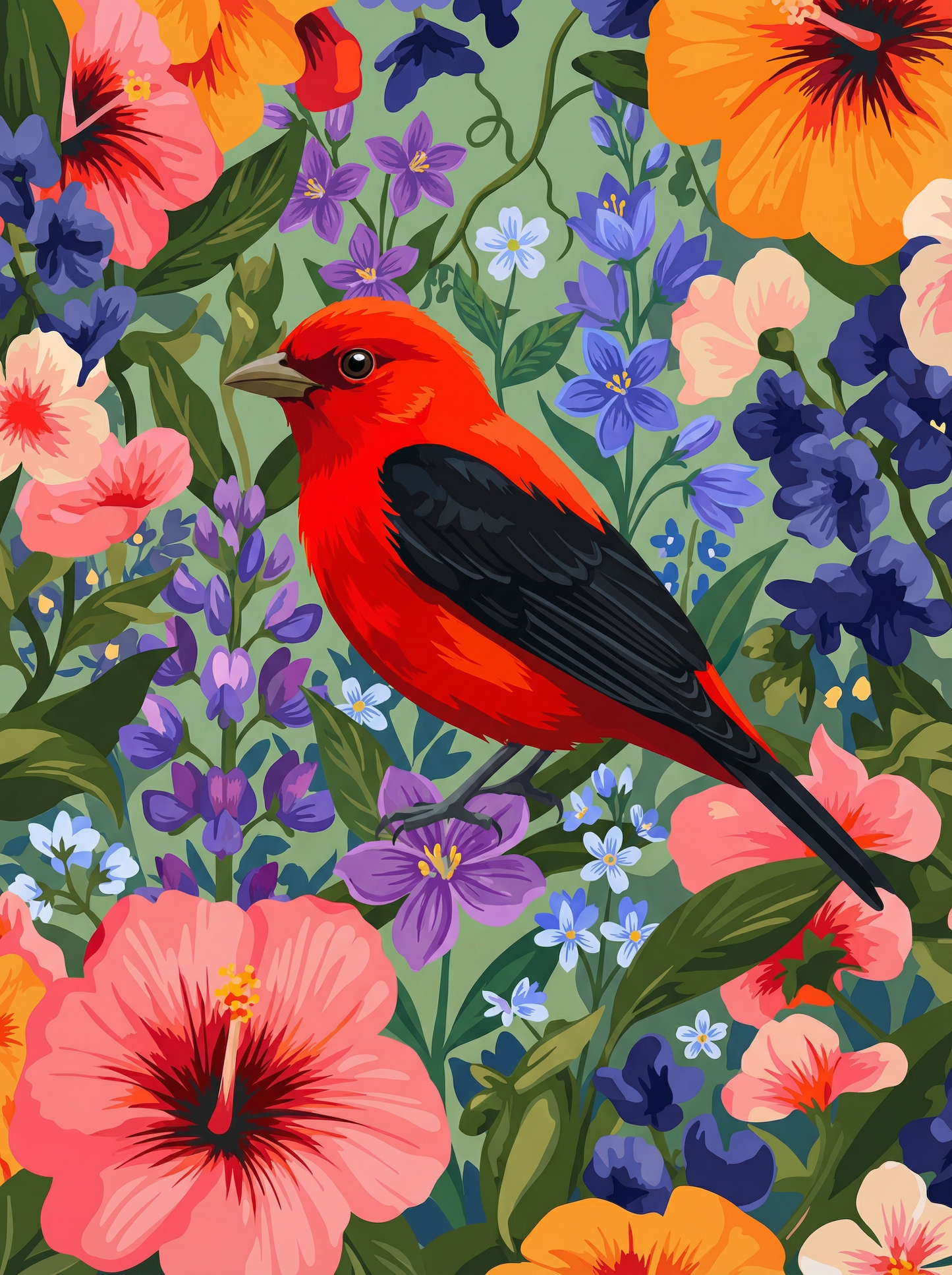 Crimson Garden Songbird