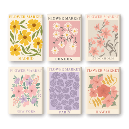6 Mini Paintings - Gorgeous Flower Market Set
