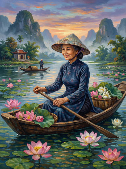Lotus River Boat Woman (120 Colors)