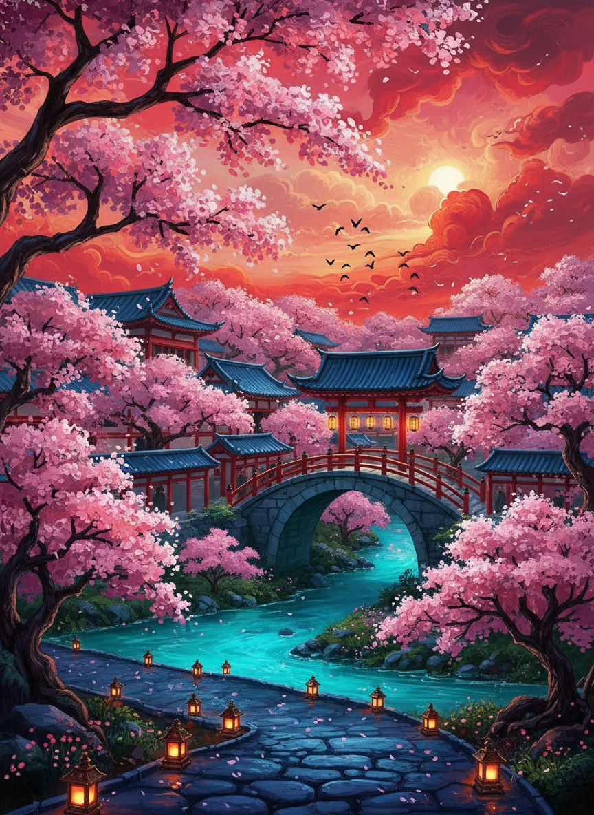 Lantern Bridge at Dusk (120 Colors)