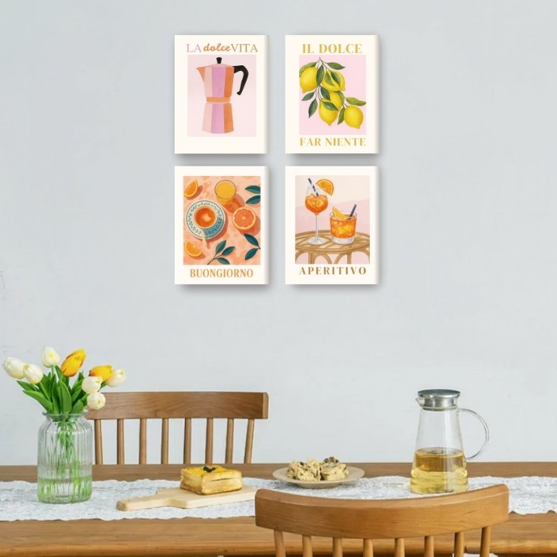 4 Mini Paintings - Italian Dolce Vita Set