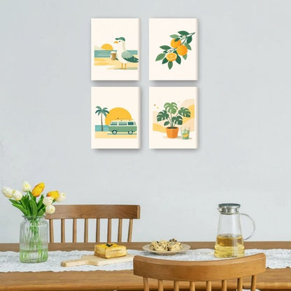 4 Mini Paintings - Sunny Escape Set