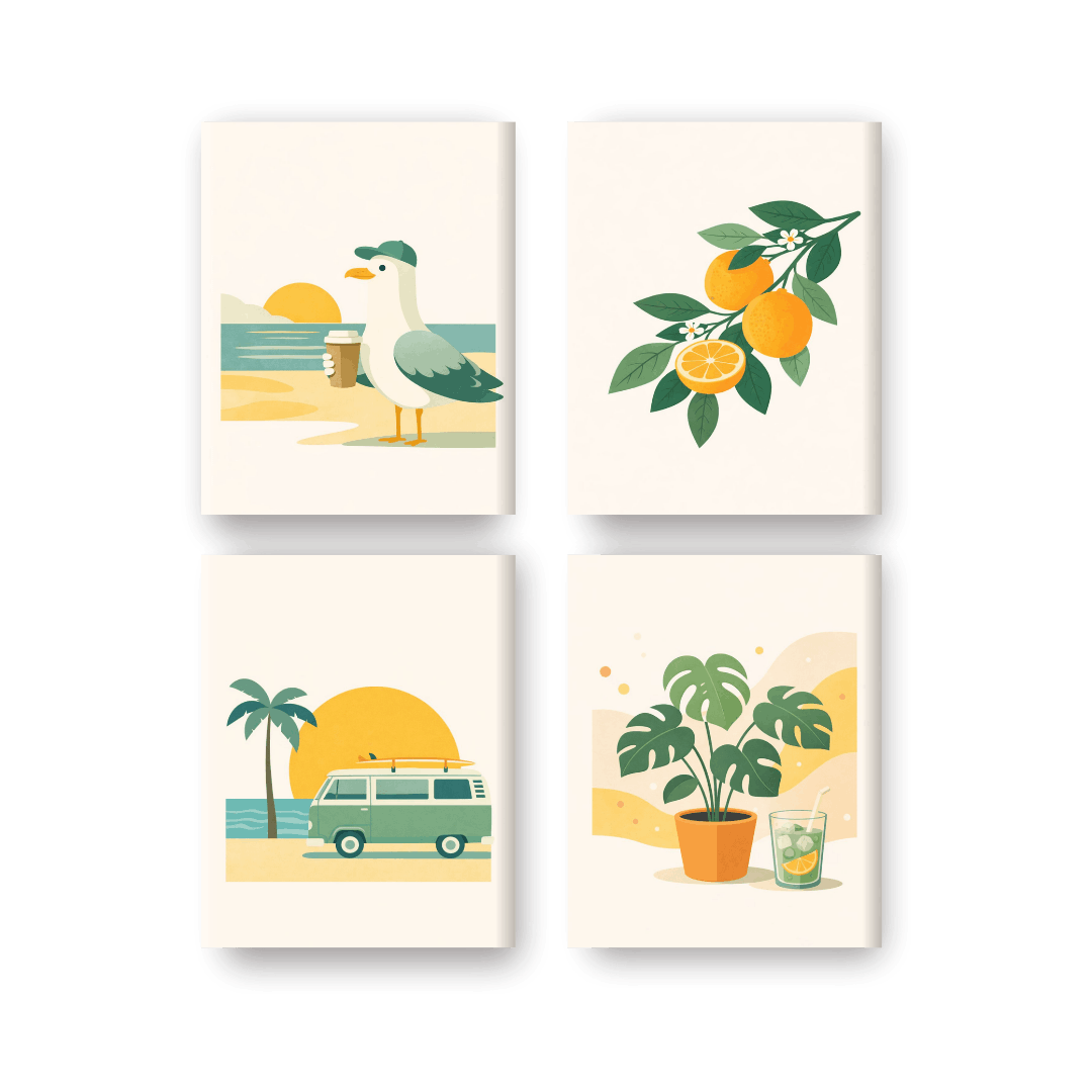 4 Mini Paintings - Sunny Escape Set