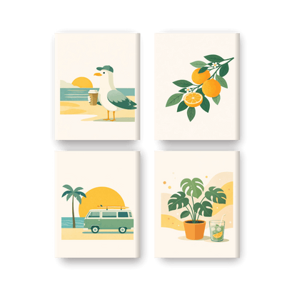 4 Mini Paintings - Sunny Escape Set