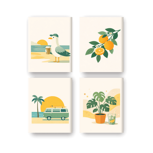 4 Mini Paintings - Sunny Escape Set