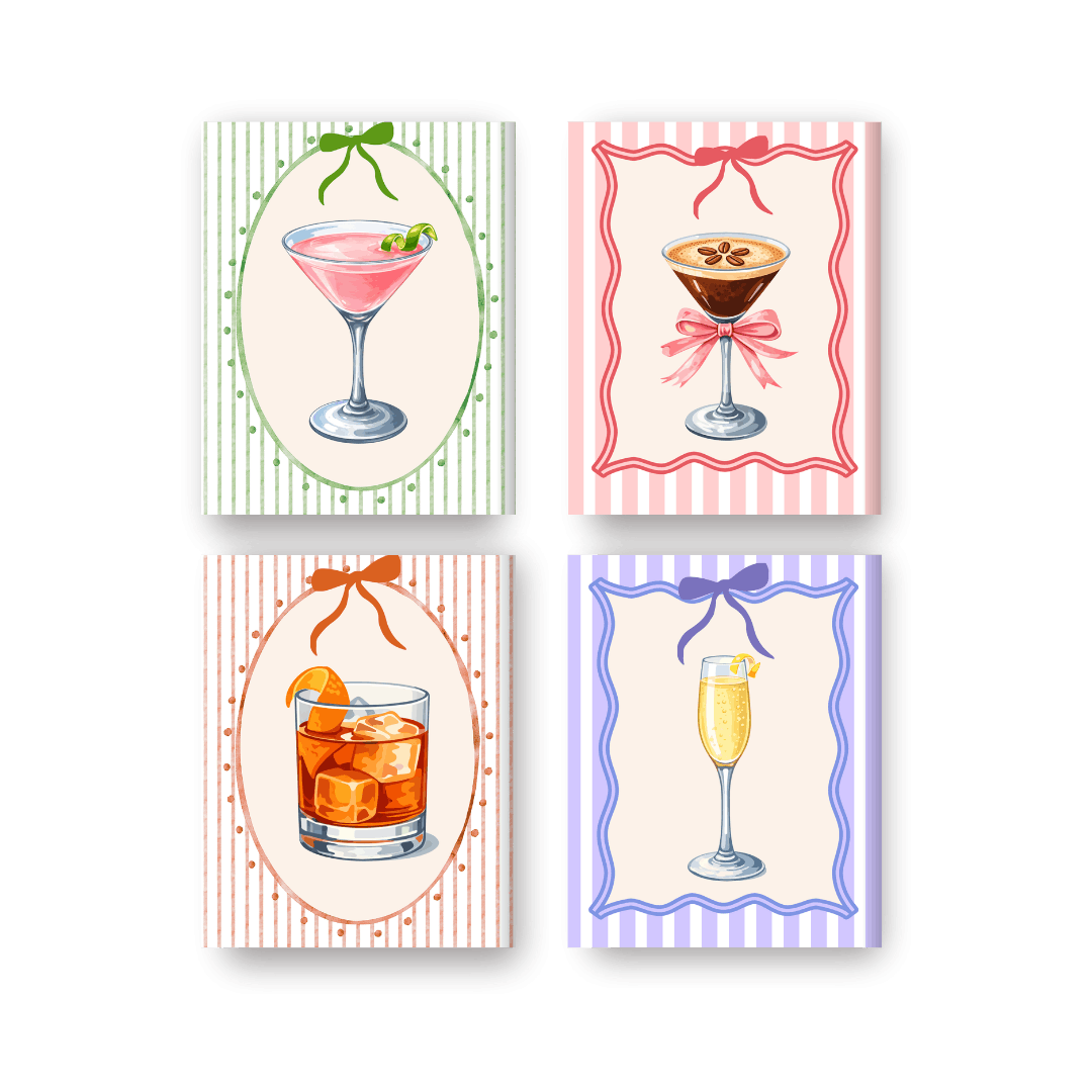 4 Mini Paintings - Colorful Cocktails Set