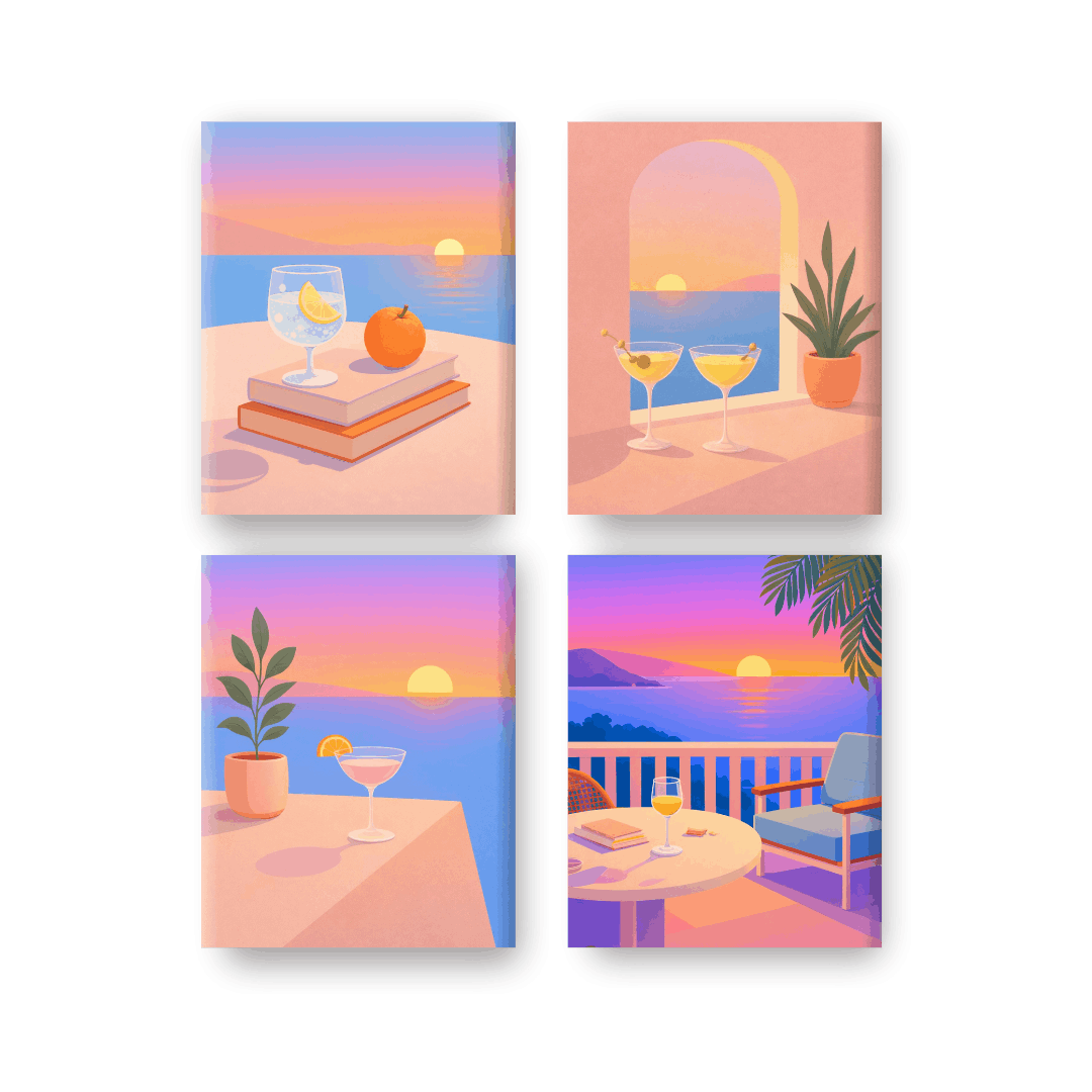 4 Mini Paintings - Summer & Drinks Set